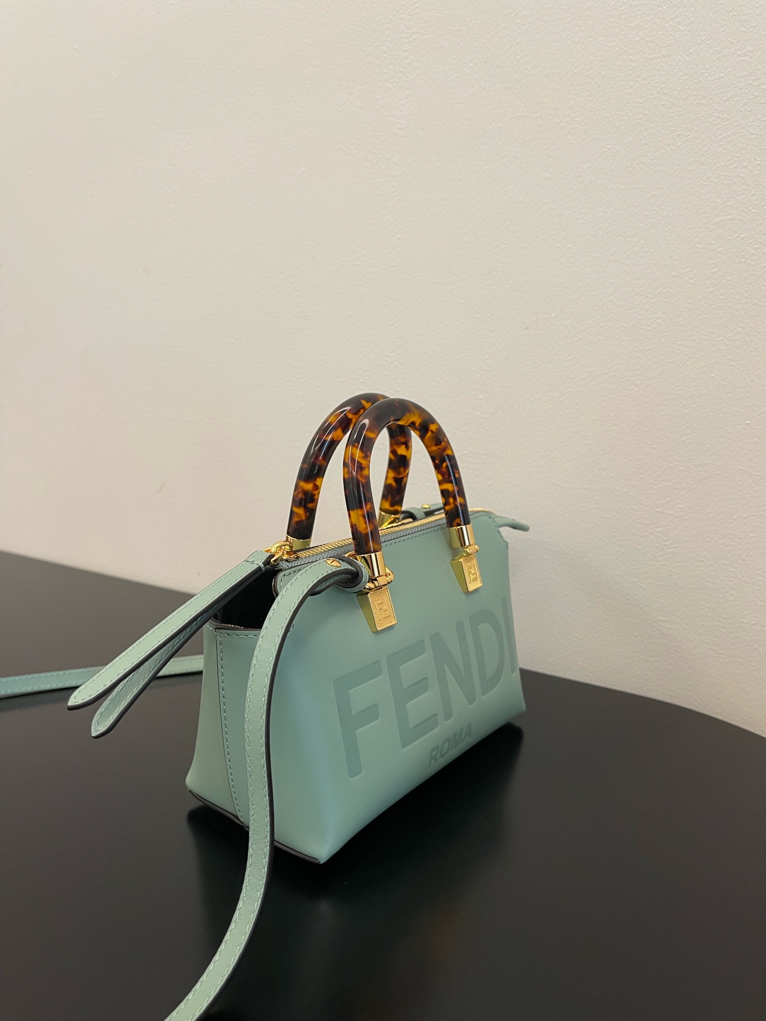 Fendi Mini By The Way Leather Boston Shoulder Bag Light Green